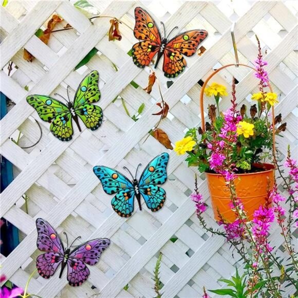 Metal Butterfly Wall Decor -9.5" Outdoor Fence Wall Art Decor,Hanging for Garden - Picture 3 of 7